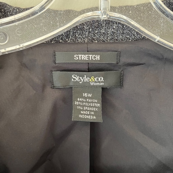 Style n Co Sz 16W Gray Stretch Collared Button Front Blazer Jacket Lined - Picture 2 of 9